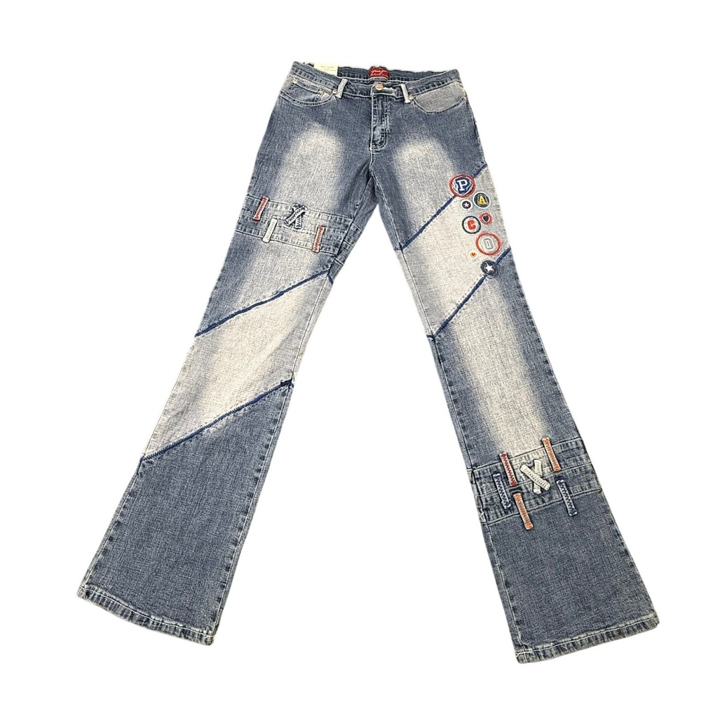 Paco Jeans LP5440 Med Stone Patchwork Embroidered Flare Denim Size 9 NWT